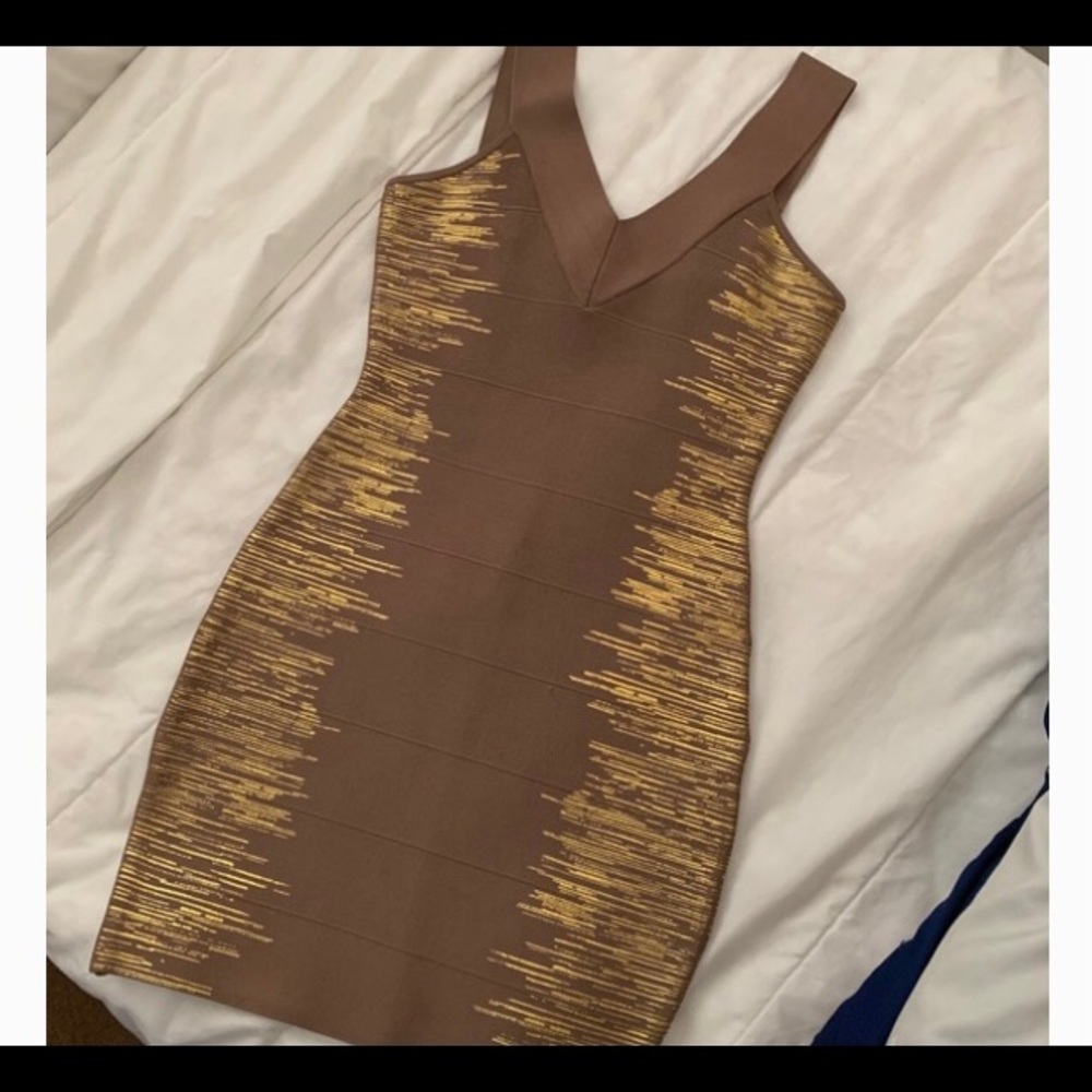 Guess Brown and Gold Bodycon Dress